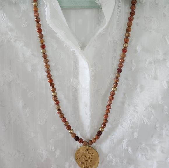 Hidden Truth Orange Sea Sediment Jasper with Gold Leafed Medallian - Picture 4 of 9